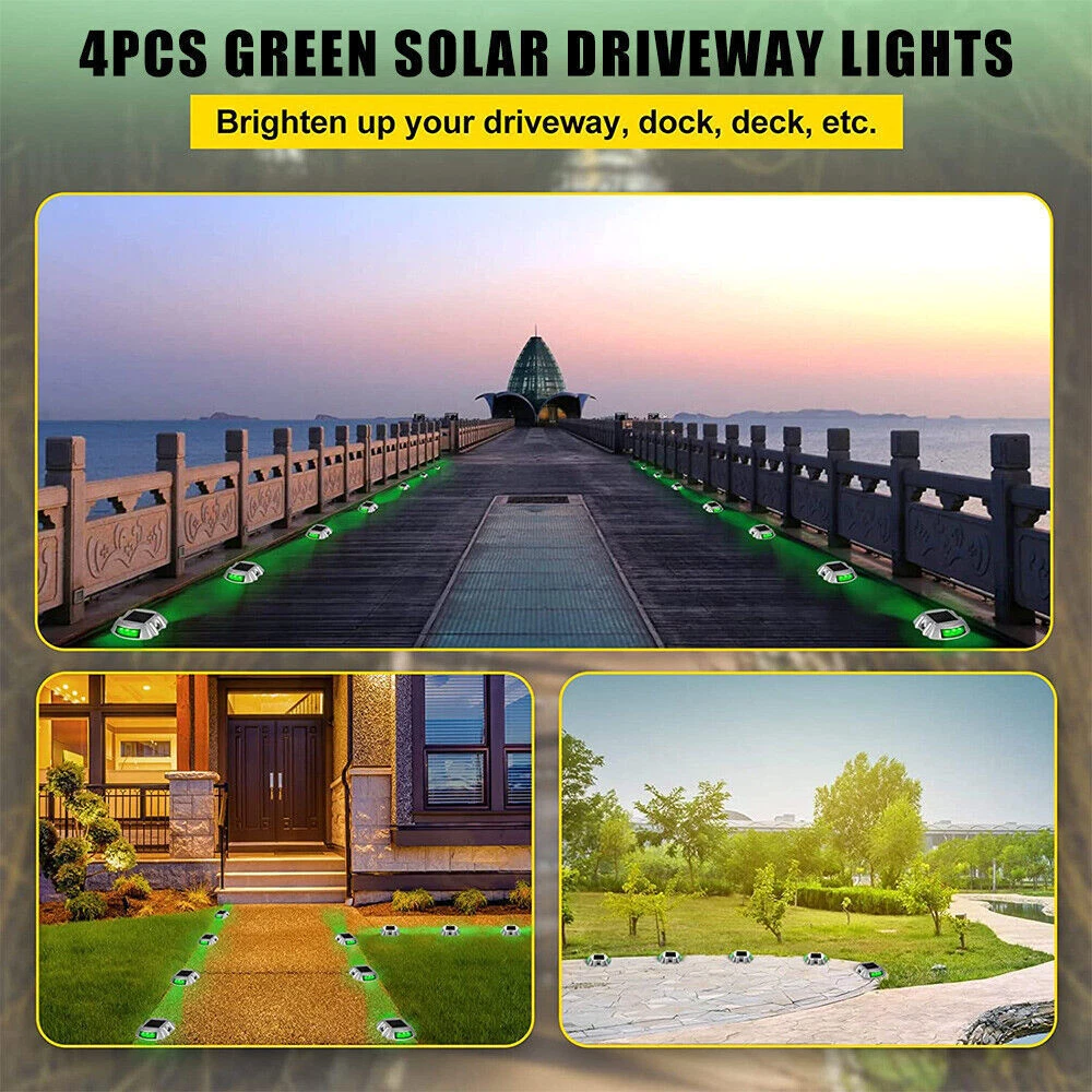 (4 PCS) 4PC LED Solar Dock Light Pathway Warning Driveway Garden Lamp Decor Lights