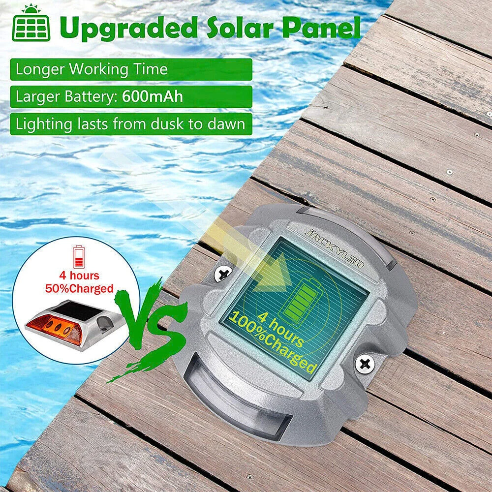 (4 PCS) 4PC LED Solar Dock Light Pathway Warning Driveway Garden Lamp Decor Lights