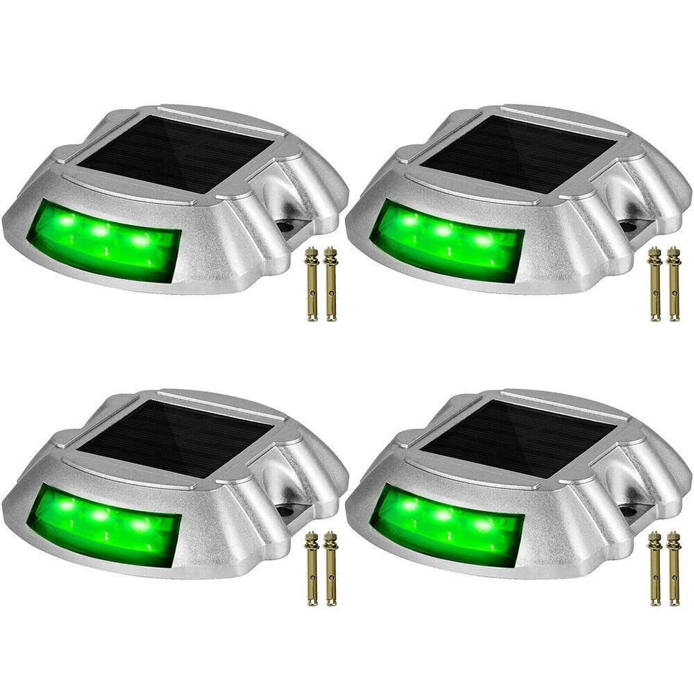 (4 PCS) 4PC LED Solar Dock Light Pathway Warning Driveway Garden Lamp Decor Lights