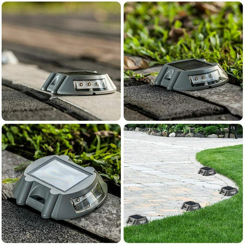 (4 PCS) 4PC LED Solar Dock Light Pathway Warning Driveway Garden Lamp Decor Lights