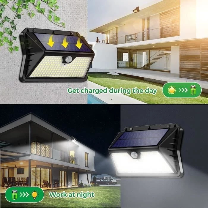 4Pcs Solar Garden Lamp 185 LED Outdoor Solar Wall Light Terrace Garage