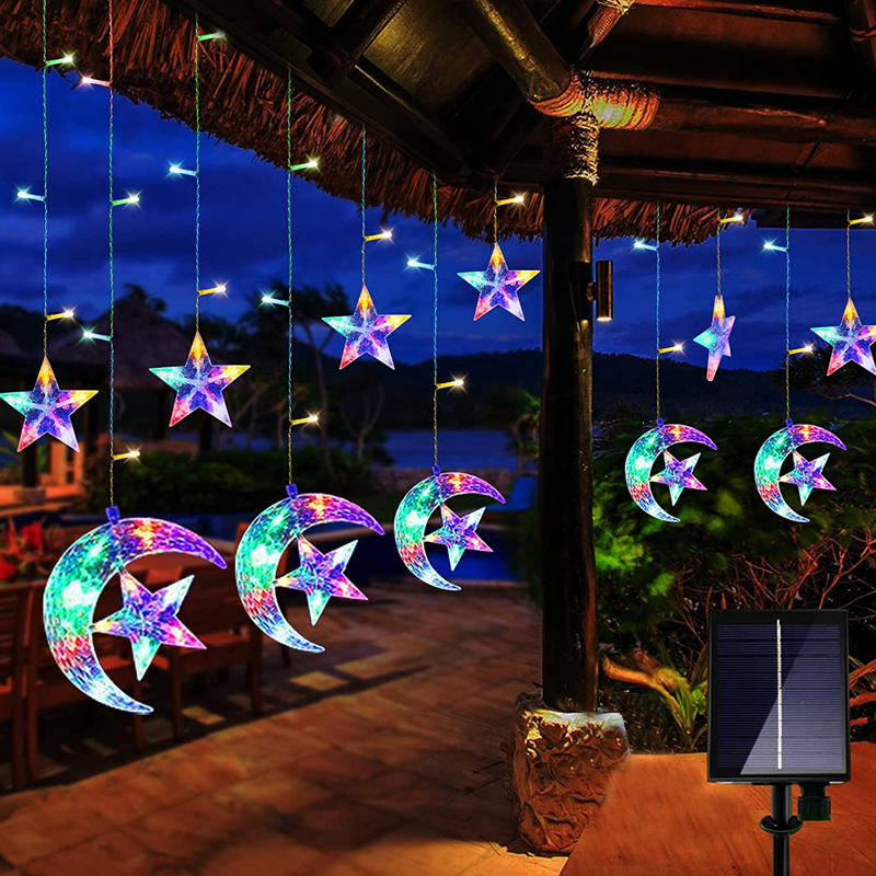 (Only stars-White) LED Stars and Moon String Lights Solar Power Christmas Decoration Waterproof Solar Lights For Outdoor Garden Patio
