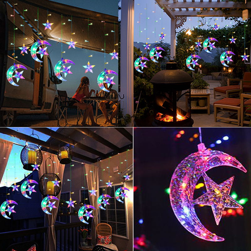(Only stars-White) LED Stars and Moon String Lights Solar Power Christmas Decoration Waterproof Solar Lights For Outdoor Garden Patio