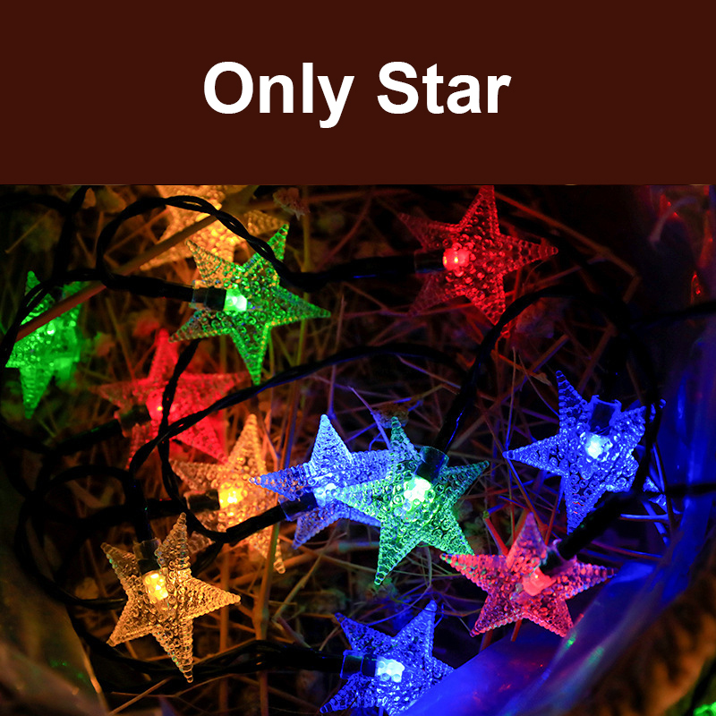 (Only stars-White) LED Stars and Moon String Lights Solar Power Christmas Decoration Waterproof Solar Lights For Outdoor Garden Patio