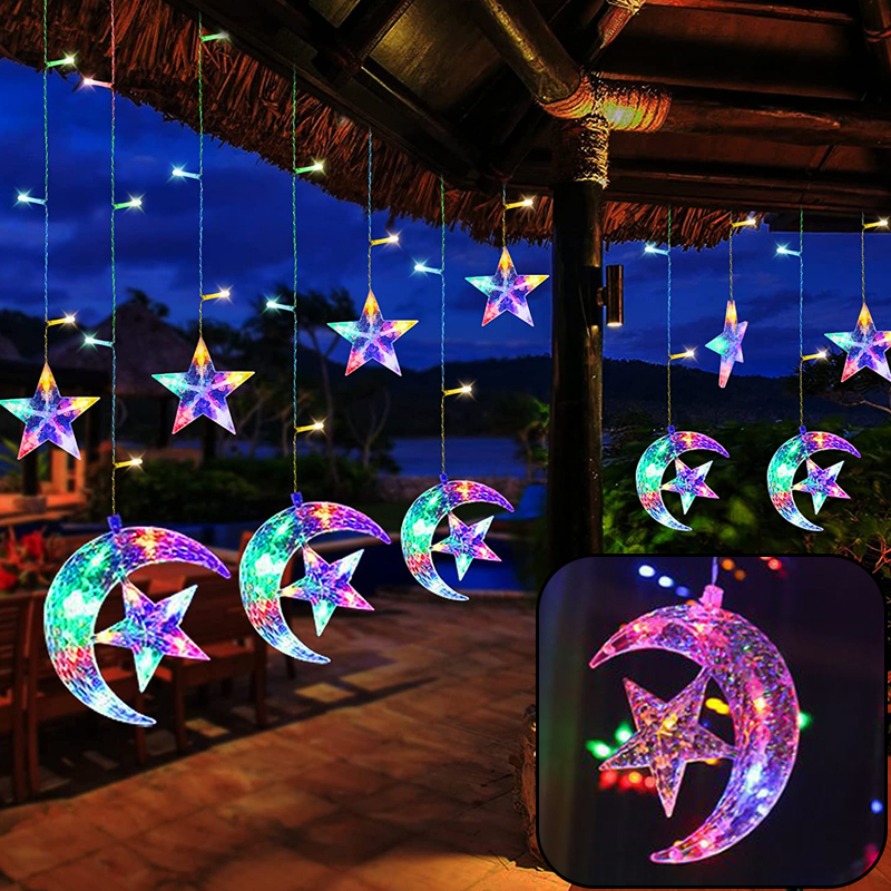 (Only stars-White) LED Stars and Moon String Lights Solar Power Christmas Decoration Waterproof Solar Lights For Outdoor Garden Patio