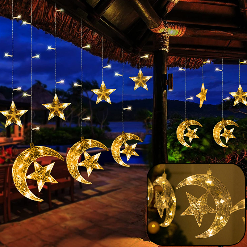 (Only stars-White) LED Stars and Moon String Lights Solar Power Christmas Decoration Waterproof Solar Lights For Outdoor Garden Patio
