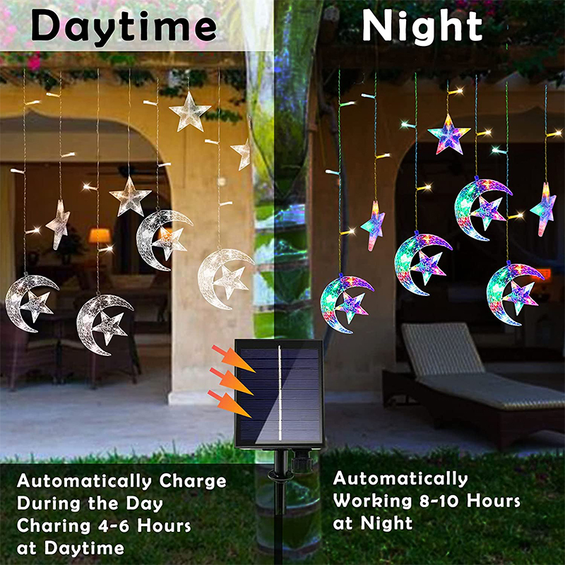 (Only stars-White) LED Stars and Moon String Lights Solar Power Christmas Decoration Waterproof Solar Lights For Outdoor Garden Patio