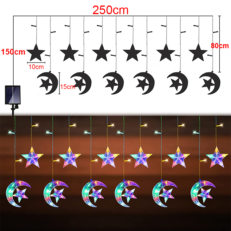 (Only stars-White) LED Stars and Moon String Lights Solar Power Christmas Decoration Waterproof Solar Lights For Outdoor Garden Patio