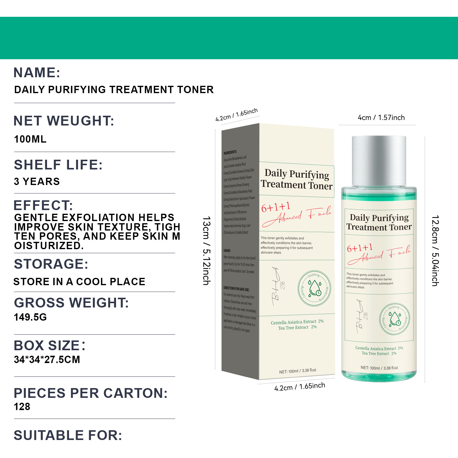 Daily Purifying Toner Gentle Hydrating Moisturizing For Refreshed Balanced Skin Daily Face Care 100ml