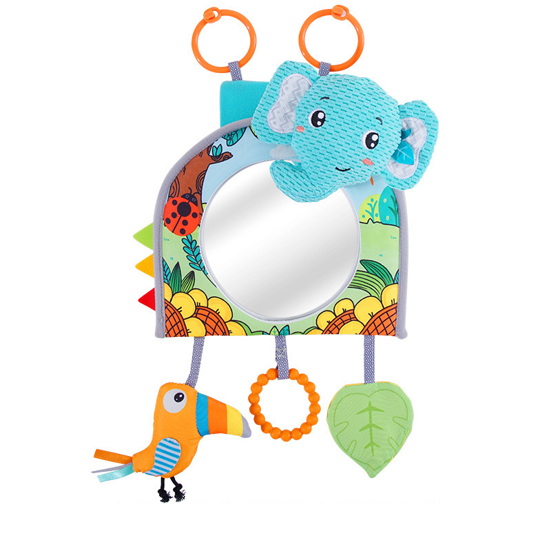 (Orange Fox) Baby Mirror Car Seat Toys Rear Teether and Crinkle Pape Fun Travel Infant  Tummy Time Toys Babies Carseat Toy for Newborns Gifts