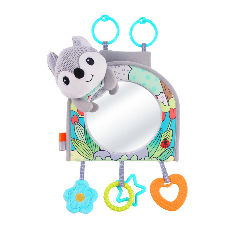 (Orange Fox) Baby Mirror Car Seat Toys Rear Teether and Crinkle Pape Fun Travel Infant  Tummy Time Toys Babies Carseat Toy for Newborns Gifts