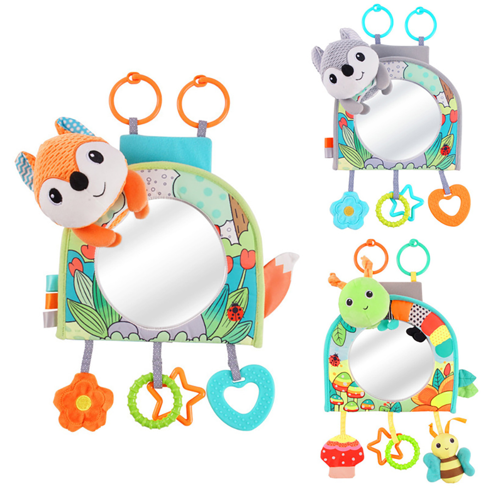 (Orange Fox) Baby Mirror Car Seat Toys Rear Teether and Crinkle Pape Fun Travel Infant  Tummy Time Toys Babies Carseat Toy for Newborns Gifts