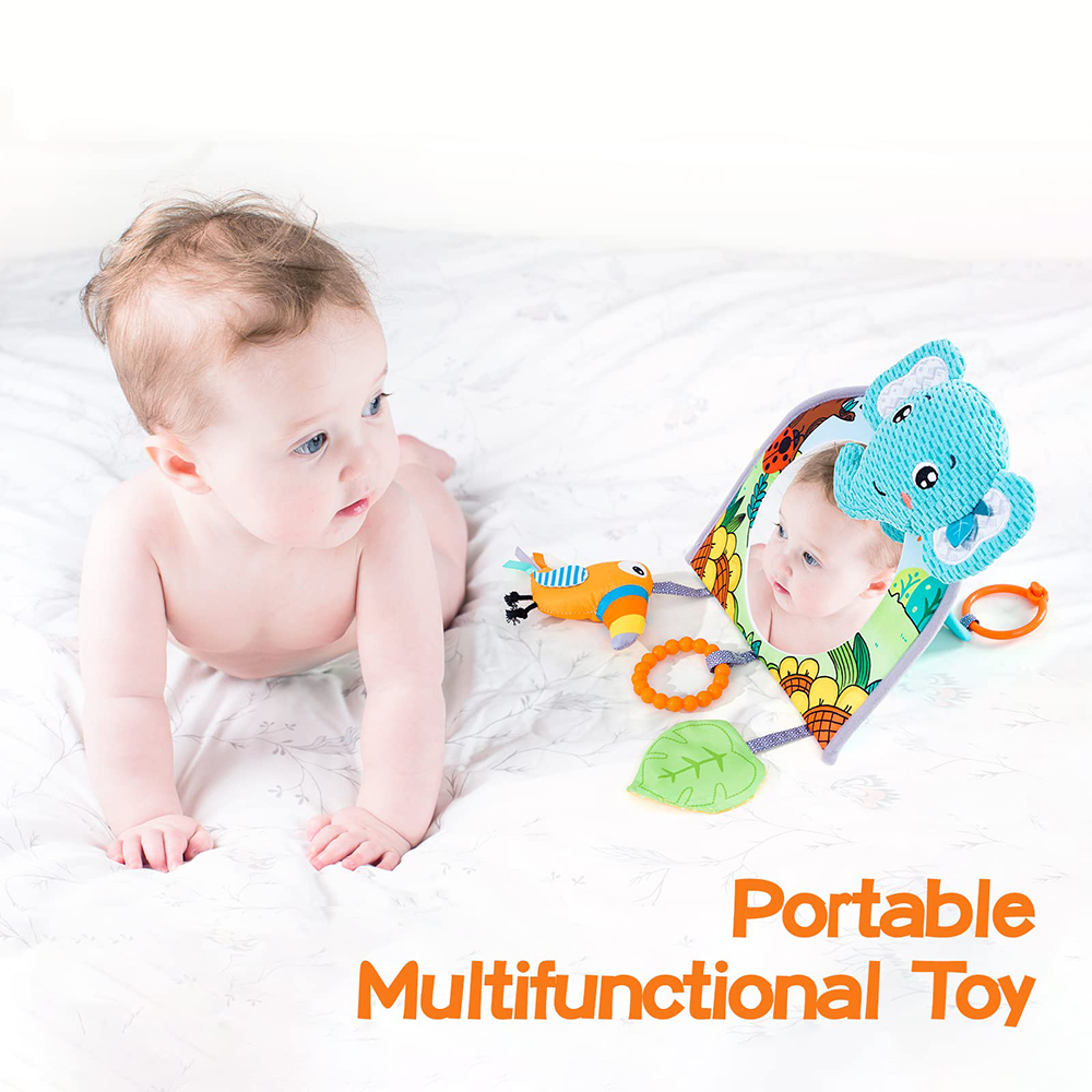 (Orange Fox) Baby Mirror Car Seat Toys Rear Teether and Crinkle Pape Fun Travel Infant  Tummy Time Toys Babies Carseat Toy for Newborns Gifts