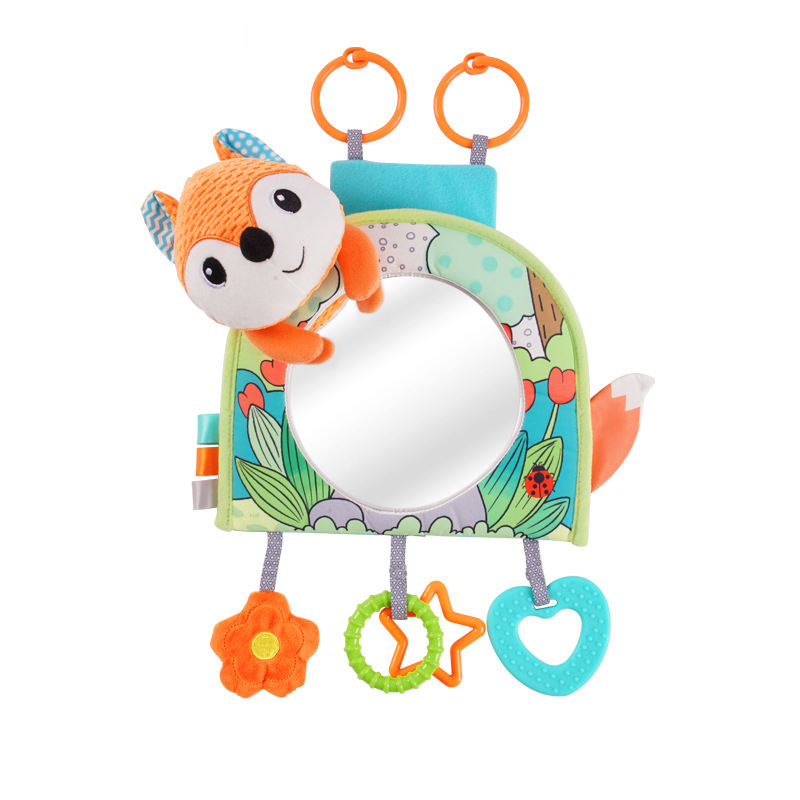 (Orange Fox) Baby Mirror Car Seat Toys Rear Teether and Crinkle Pape Fun Travel Infant  Tummy Time Toys Babies Carseat Toy for Newborns Gifts
