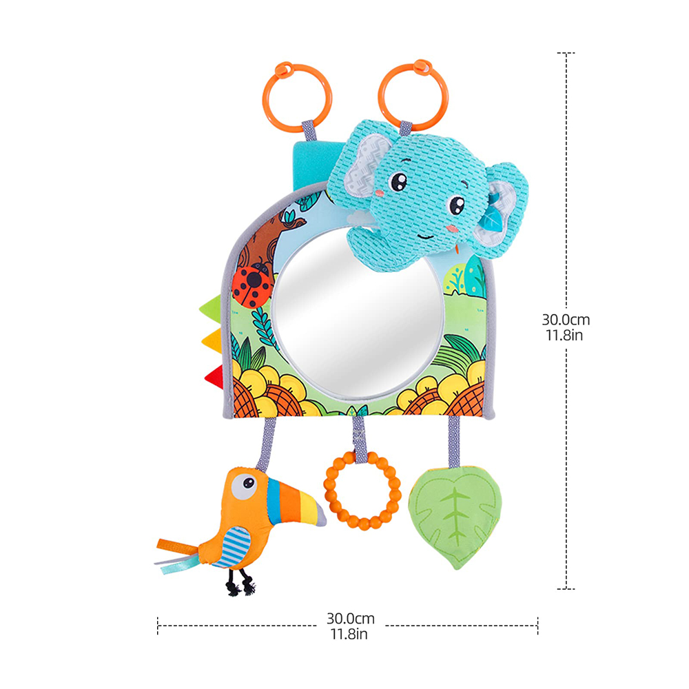 (Orange Fox) Baby Mirror Car Seat Toys Rear Teether and Crinkle Pape Fun Travel Infant  Tummy Time Toys Babies Carseat Toy for Newborns Gifts