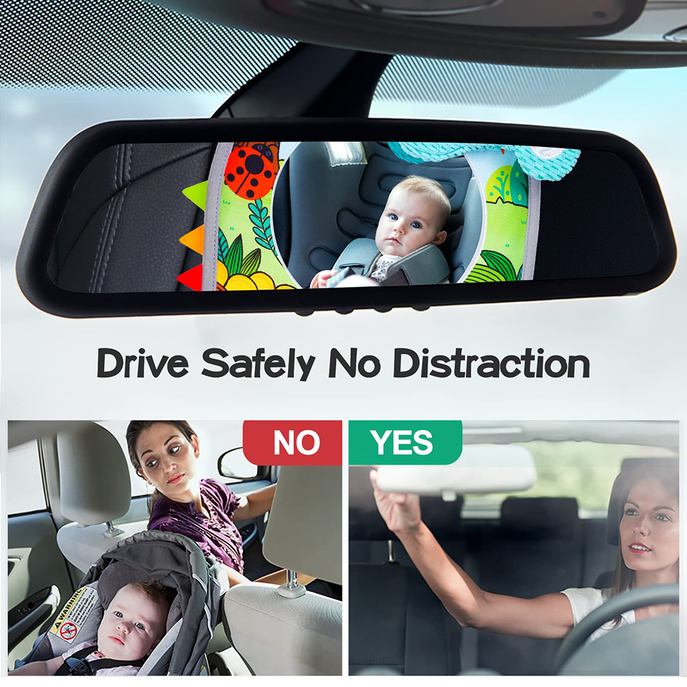 (Orange Fox) Baby Mirror Car Seat Toys Rear Teether and Crinkle Pape Fun Travel Infant  Tummy Time Toys Babies Carseat Toy for Newborns Gifts