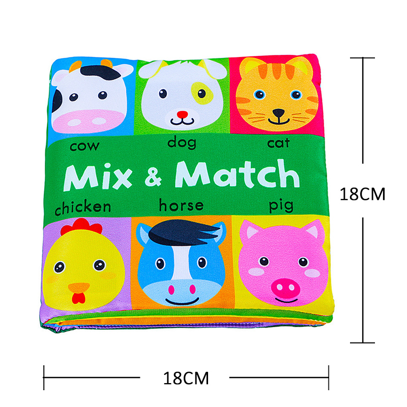 (Farm 626) Cartoon Animal Face Matching Cloth Book Torn Baby Stereo Cloth Book Montessori Early Educational Teaching Toddler Books Gifts