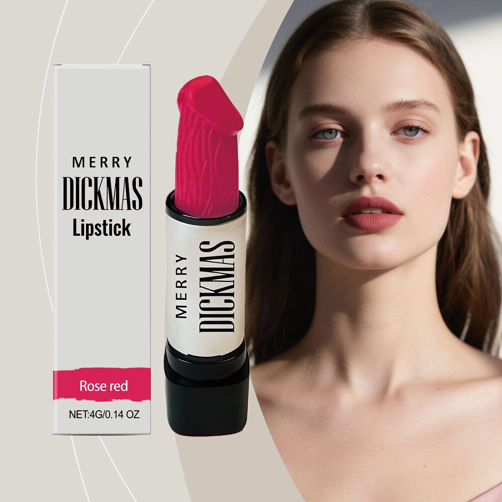 (Rose Red) Christmas Lipstick Secret Party Color Rendering Three Dimensional Silky Smooth Easy Apply Versatile Matte Portable Cosmetic