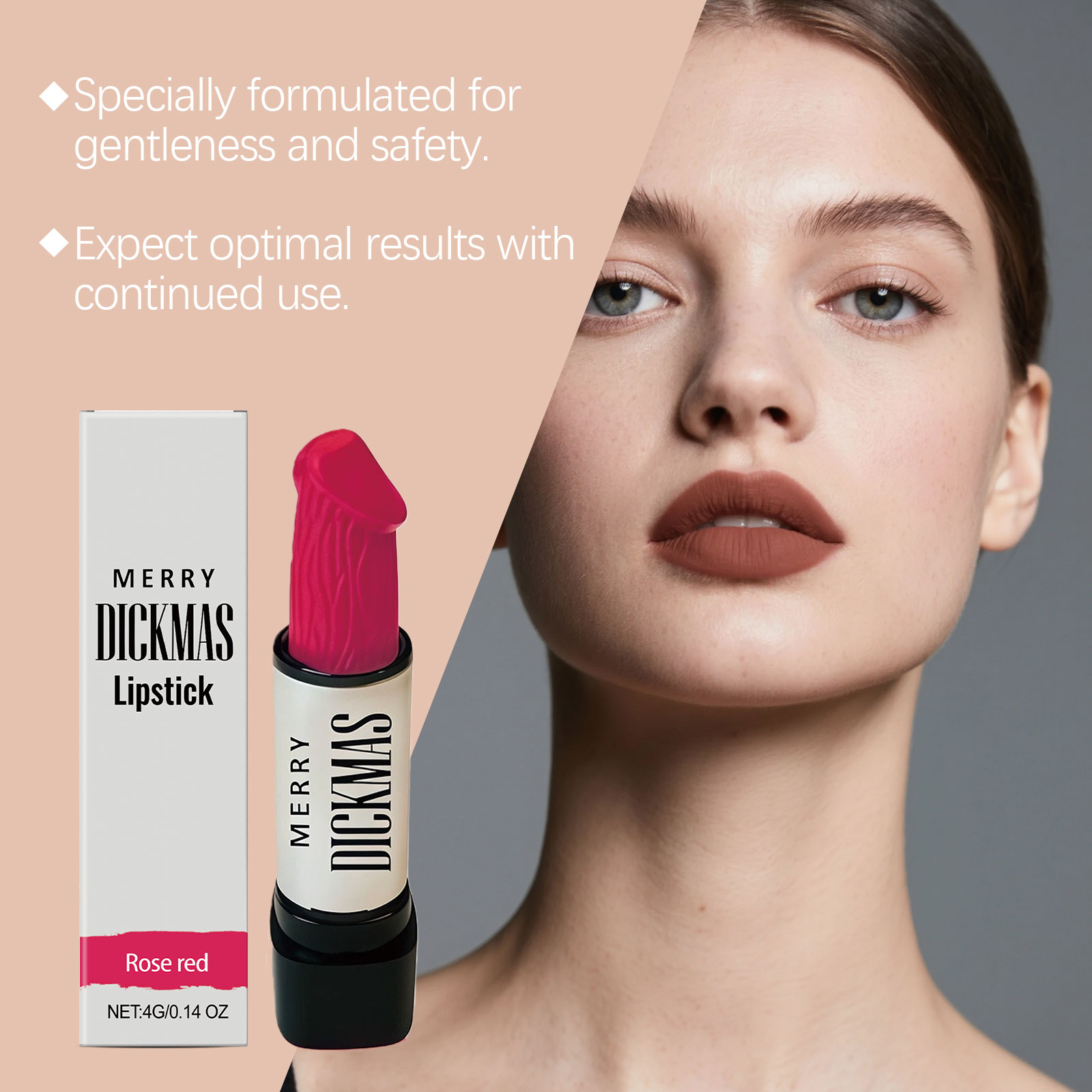 (Rose Red) Christmas Lipstick Secret Party Color Rendering Three Dimensional Silky Smooth Easy Apply Versatile Matte Portable Cosmetic