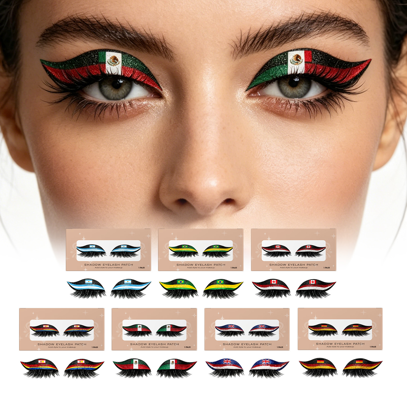 Mexican Flag False Eyelashes Comfortable Lightweight For Daily Wear Immersive Game Watching Party Vibe Ornaments