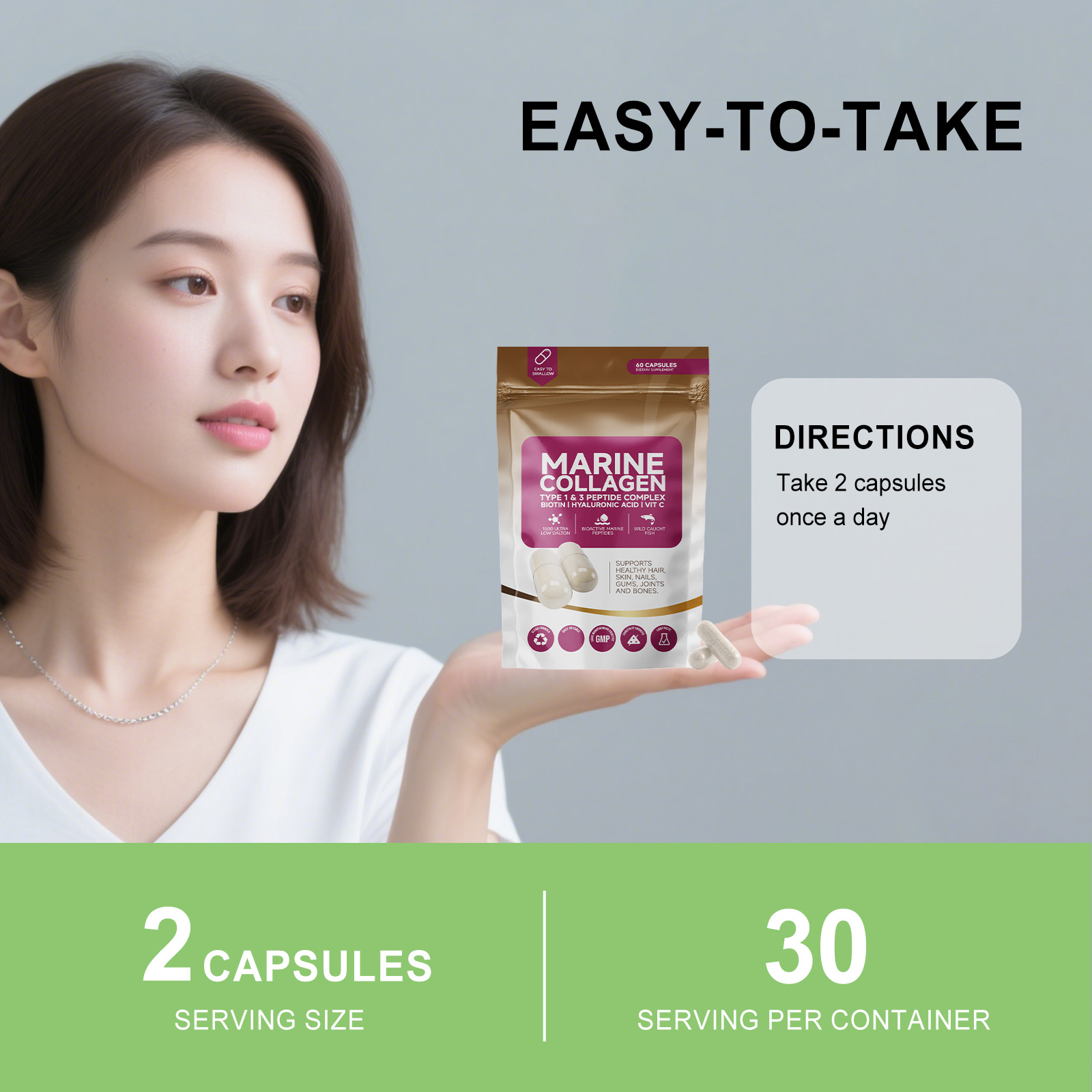 Collagen Supplement Capsules Moisturizing Skin Nourishing Hand Foot Nail Daily Nutrient Dietary Oral Body Care