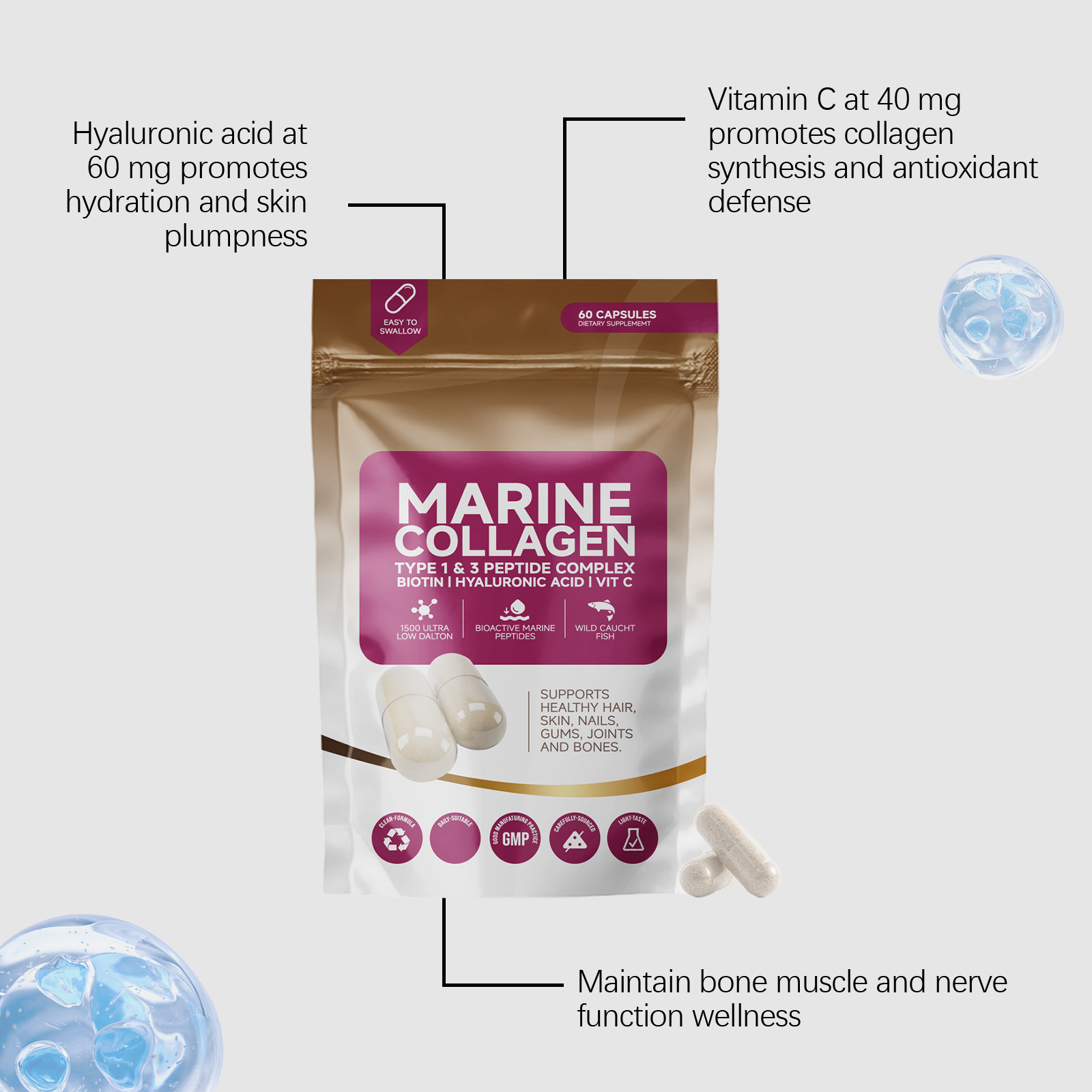 Collagen Supplement Capsules Moisturizing Skin Nourishing Hand Foot Nail Daily Nutrient Dietary Oral Body Care