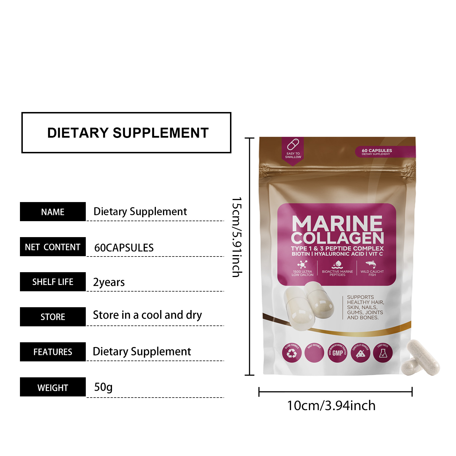 Collagen Supplement Capsules Moisturizing Skin Nourishing Hand Foot Nail Daily Nutrient Dietary Oral Body Care
