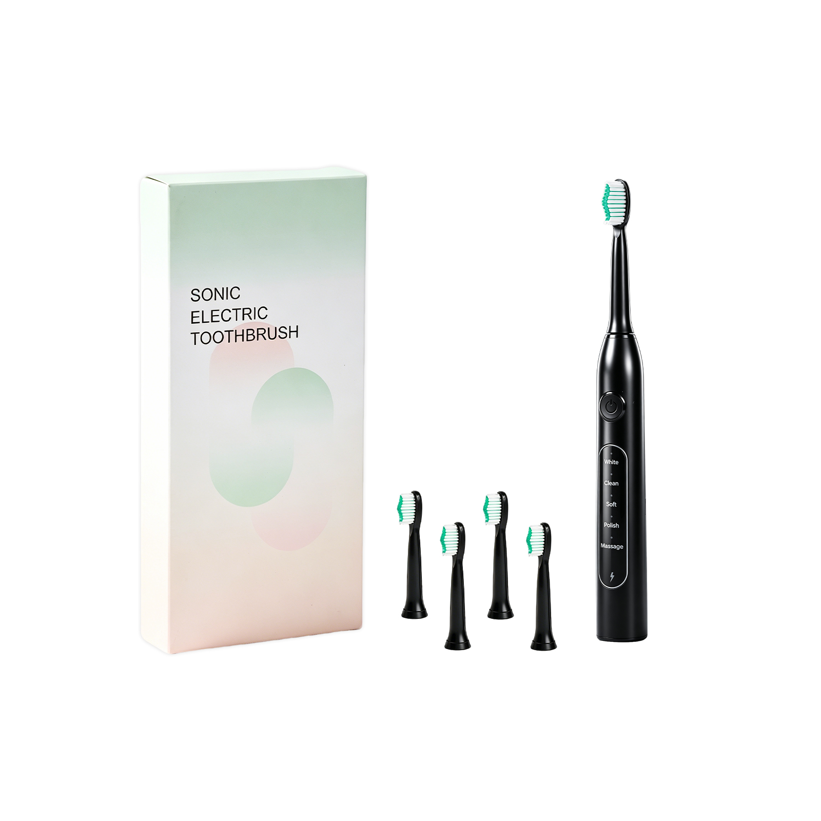 Electric Toothbrush Black Four Brush Heads Usb Charging Soft Bristles Clean Teeth Stains Protect Gums