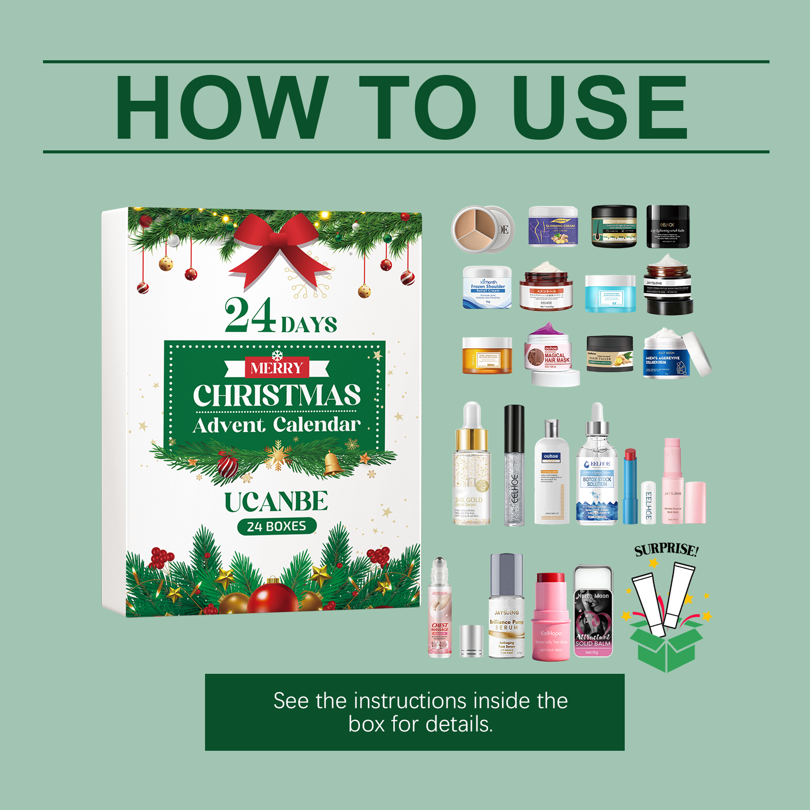 Christmas Beauty Advent Box Cosmetic Skincare Moisturizing Facial Care Surprise Gift Pack