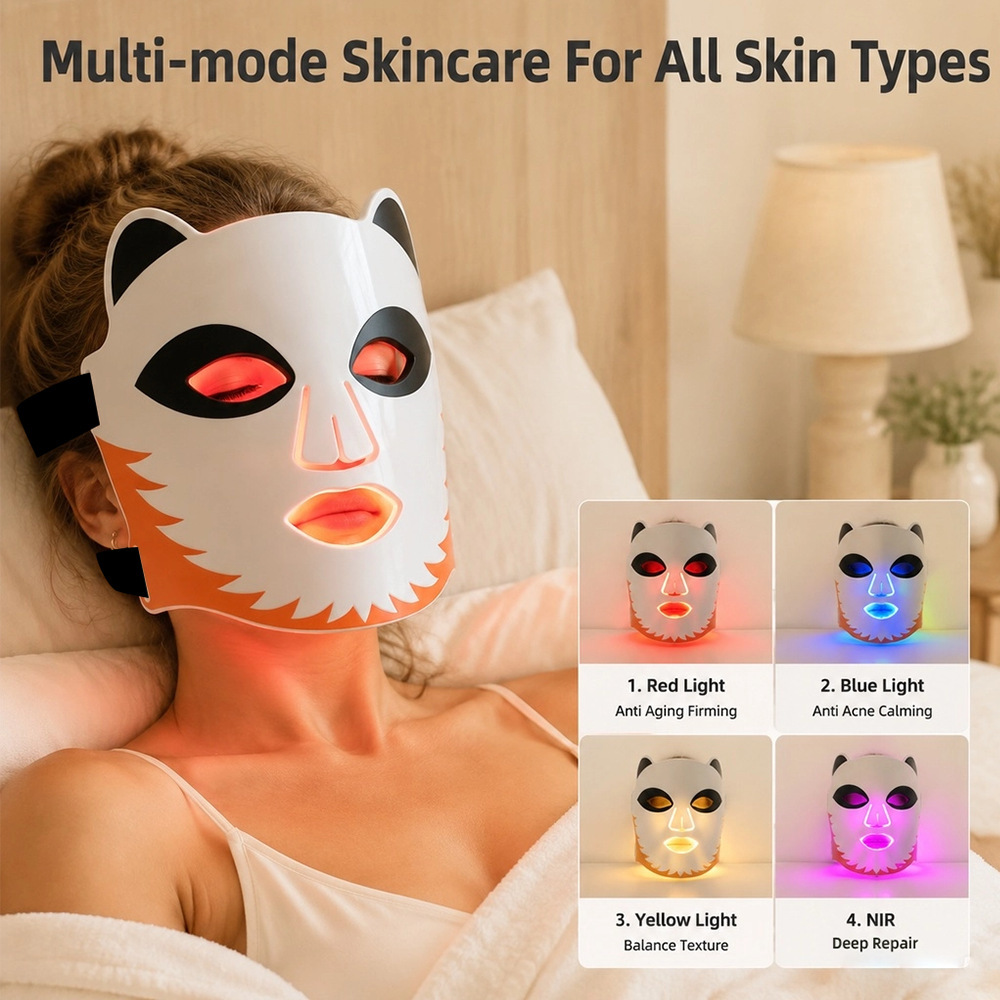 (Ice Compress Therapy Facial Mask A) LED Facial Light Mask Silicone Ice Compress Beauty Mask Red Light LED Colour Large Panel Spectrometer Photon Facial Beauty Mask Device Cordless Travel-Friendly