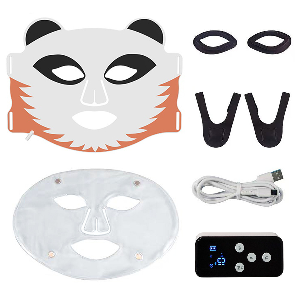 (Ice Compress Therapy Facial Mask A) LED Facial Light Mask Silicone Ice Compress Beauty Mask Red Light LED Colour Large Panel Spectrometer Photon Facial Beauty Mask Device Cordless Travel-Friendly