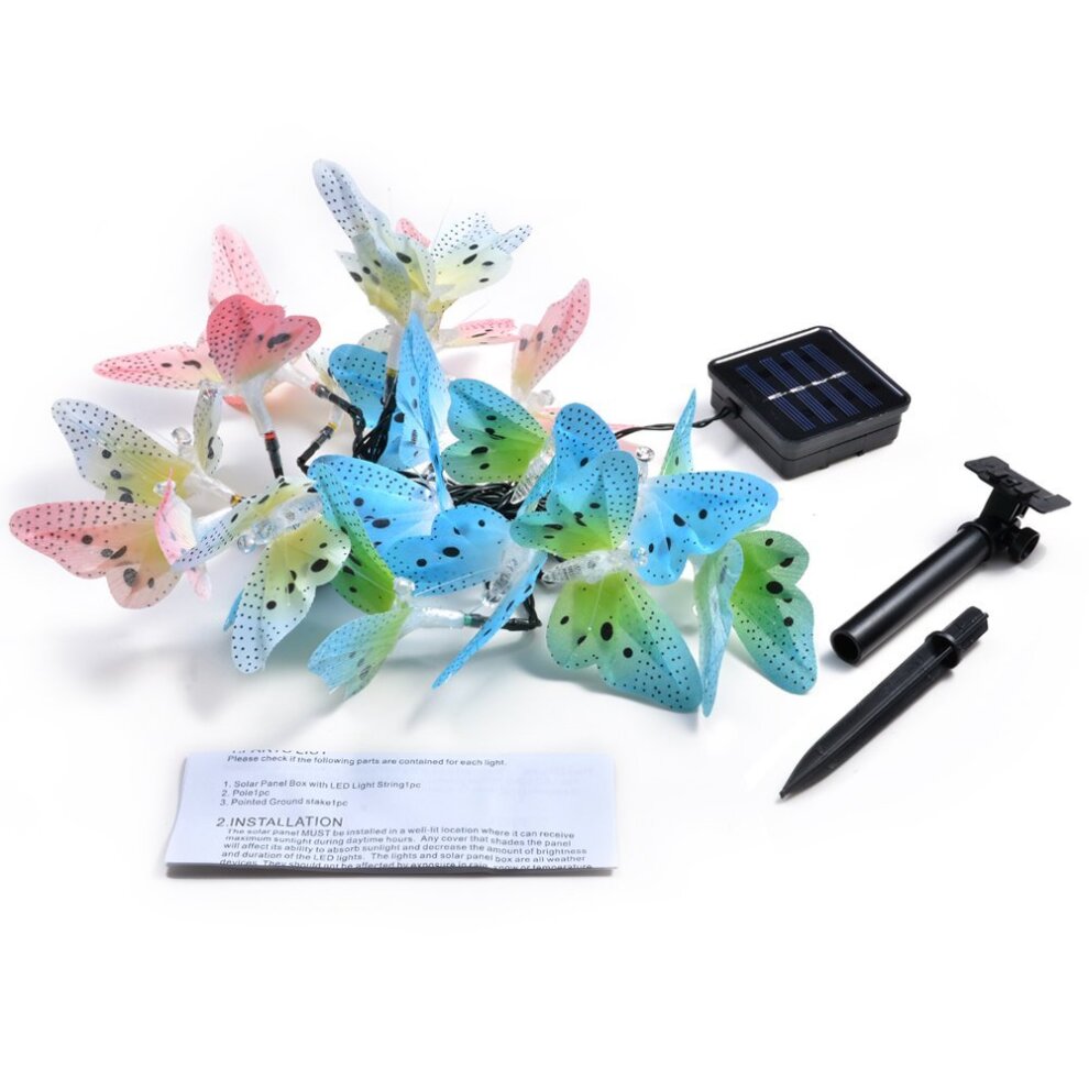 Solar Powered Butterfly Fiber Optic Fairy String Lights Waterproof Christmas Outdoor Gar