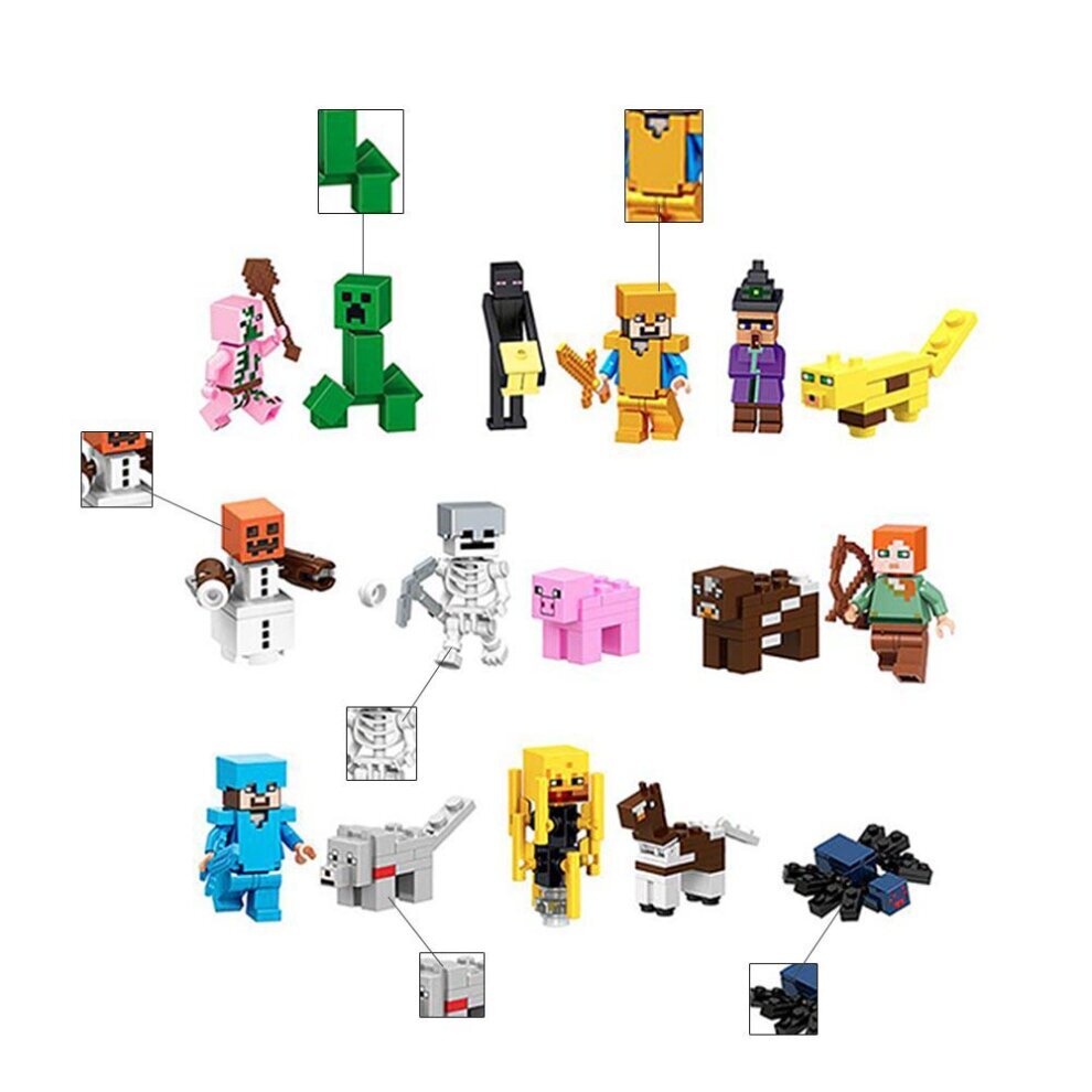 Minecraft Figures 29Pcs My World Series Minifigures Blocks Set Compatible Lego Collection Birthday Cake Decoration Children Interaction Game Accessory Christmas Birthday Gift for Boys Girls