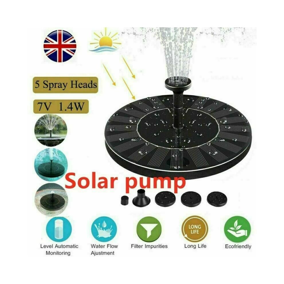 Solar Powered Fountain Bird Bath Water Pump Floating Pond Garden Pool Outside UK