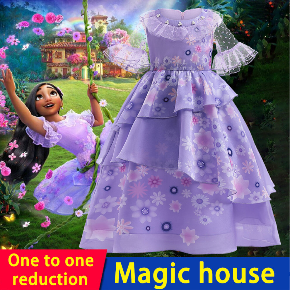 (5-6 Years) Kids Girls Encanto Isabela Costume Dress Princess Birthday Party Fancy Dress