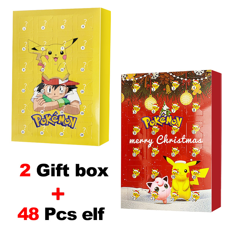 Christmas Advent Calendar Pokemon Cartoon Figures Xmas Countdown Calendar Anime Minifigures Kids Toy 2PCS Blind Box Set Gifts for Girls and Boys