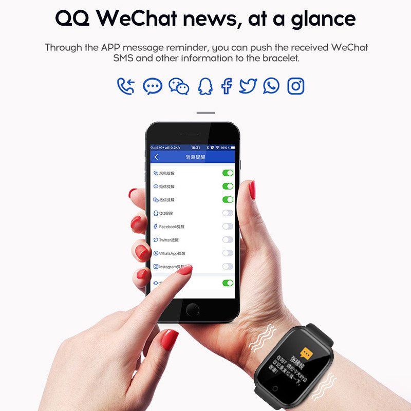 Smart Bracelet  Heart Rate Smart Bracelet Blood Pressure Sports Bluetooth Watch Color Screen Gift