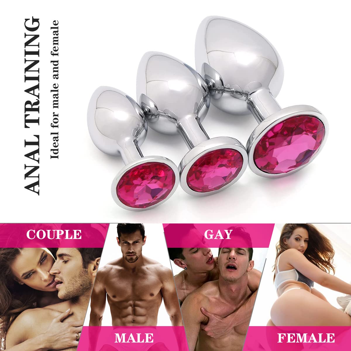 Anal Toys Adult Sex Toys for Women Stainless Steel Butt Plug Dildo for Beginners Clitoral Prostate Massaging Toys 3Pcs Kit Masturabating SM Adult Gay Toys