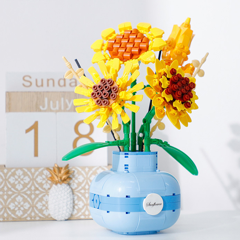 (Rose) Building Block Bouquet 3D Model Toy Home Decoration Plant Potted Flower Assembly Brick Girl Toy Child Gift