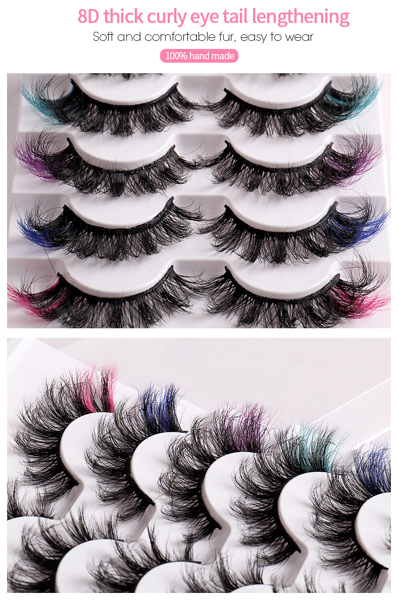 False Eyelashes Colored Fluffy Mink Lashes Curl Fake Eyelashes 8D Dramatic Wispy Lashes Extensions Natural Look Color Mixed 7 Pairs