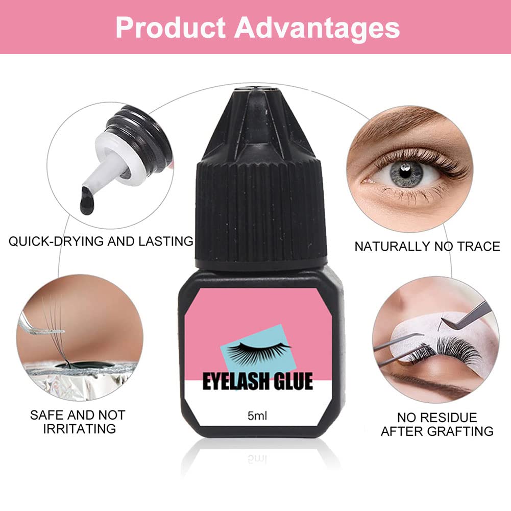 Eyelashes Extension Glue False Eyelash Adhesive DIY Eyelash Extension Supplies for Women Lashes Semi Lash Permanent Black 5ml