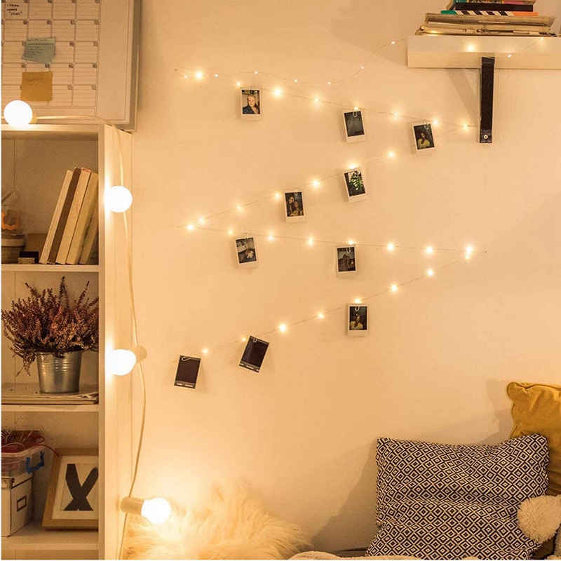 (2M 20 LED) LED Photo Clip String Lights Battery Powered Silver Wire Hanging String Photo Frames Decoration for Bedroom Wedding Party Christmas Photo