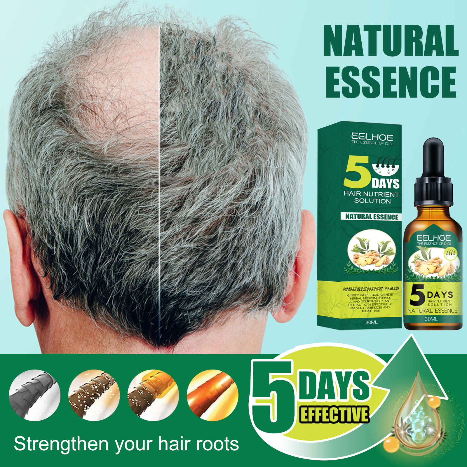Ginger Hair Care Essential Oil Hair Growth Liquid Anti Hair Loss Serum 5 Days Nutural Solution Treat 30ml