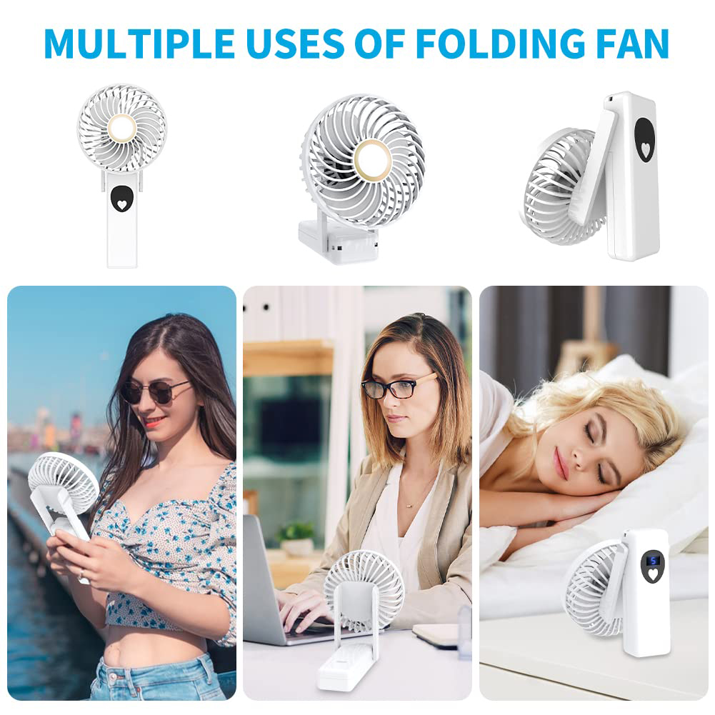 USB Rechargeable Battery Personal Silent Powerful Pocket Handheld Fan with Digital Display