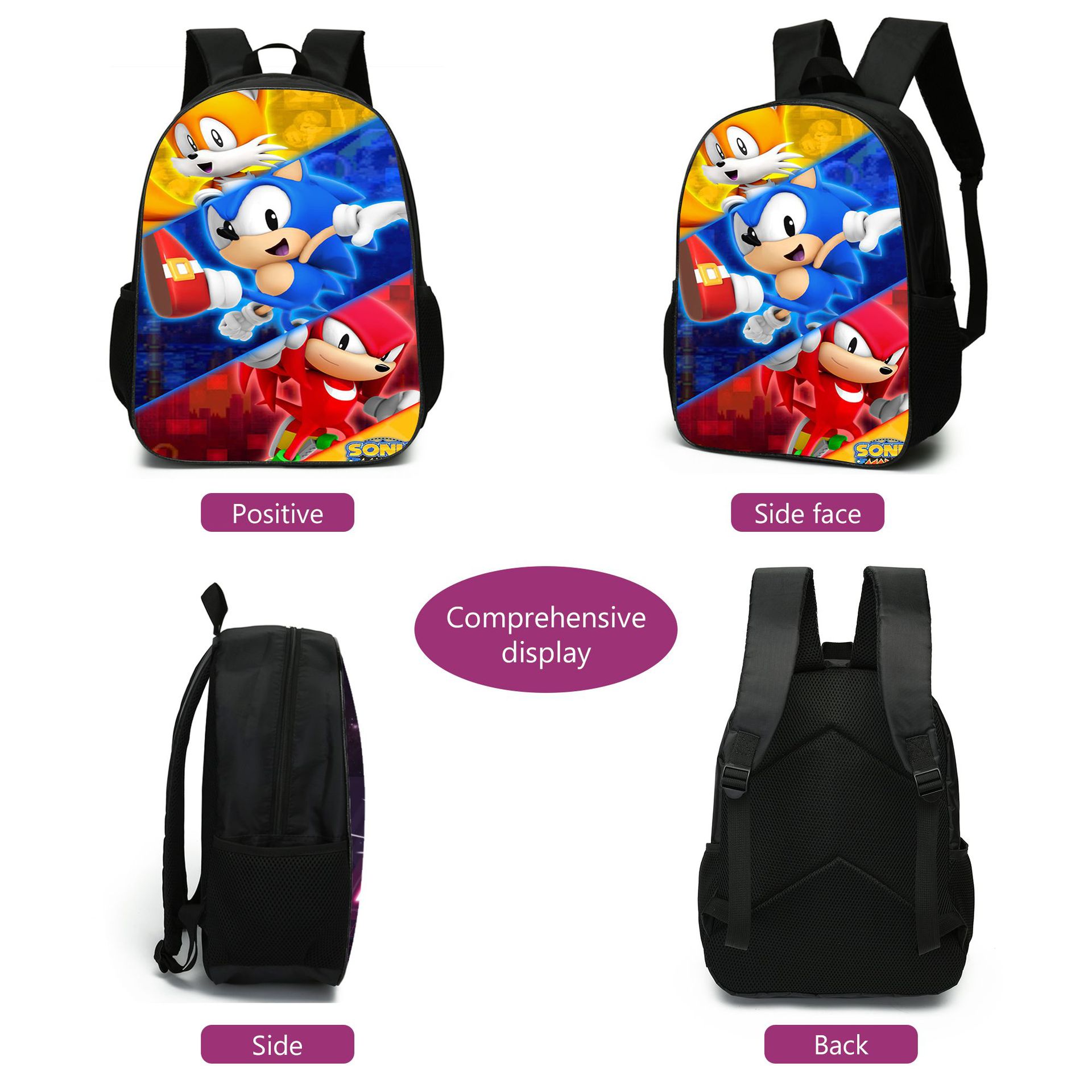 (Style A) Sonic The Hedgehog 3D Printed Childrens School Backpack for Kids Travel Rucksacks Book Bags Kids School Bag