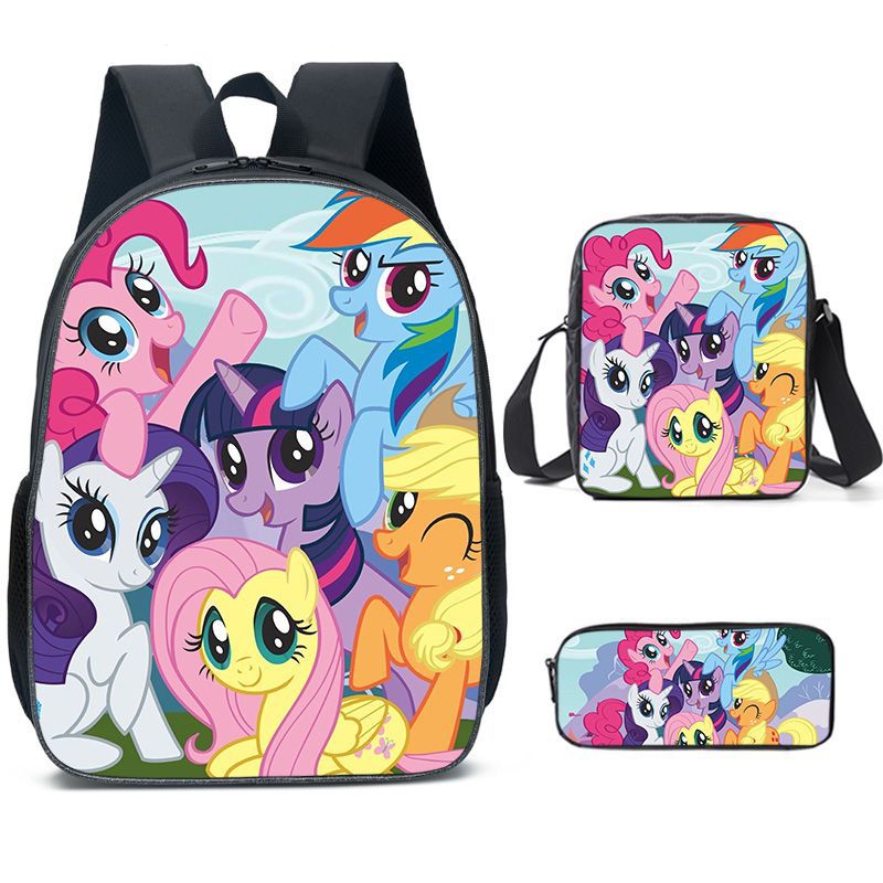 My Little Pony  3 Pcs Set Anime Game 3D Printed Backpacks Messenger Bag Pencil Bag Canvas School Bag