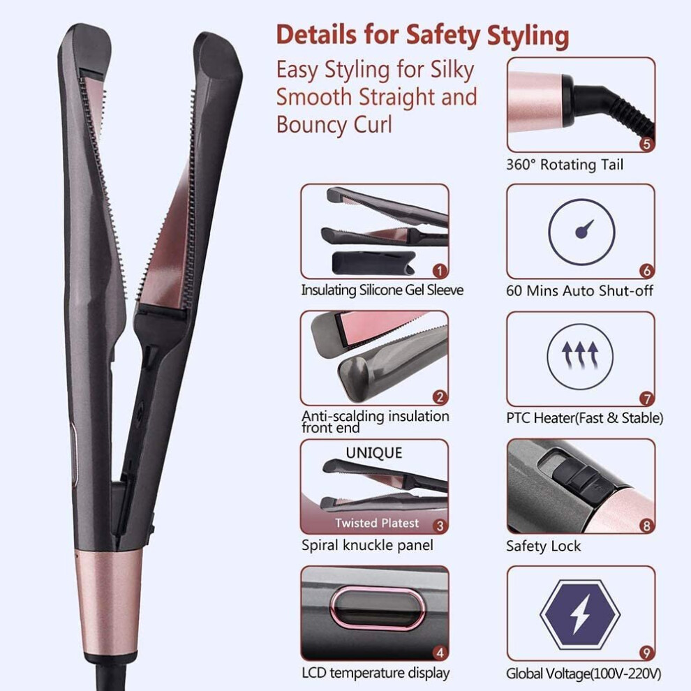 2 In 1 Hair Straightener and Curler Curling Iron for All Hair Types Tourmaline Ceramic Twisted Flat Iron for Hair Styling