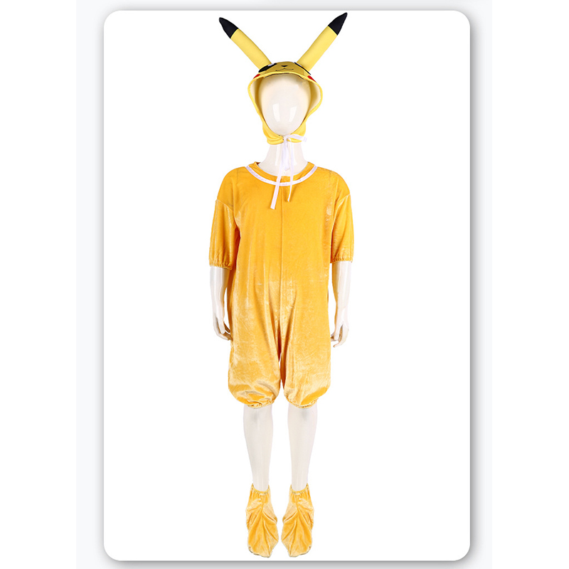 (Size 100) Pikachu Kids Costume Pokemon Dress Up  Yellow Plush Pokemon Jumpsuit Halloween Outfit for Boys Girls for Halloween Birthday Parties Cosplay