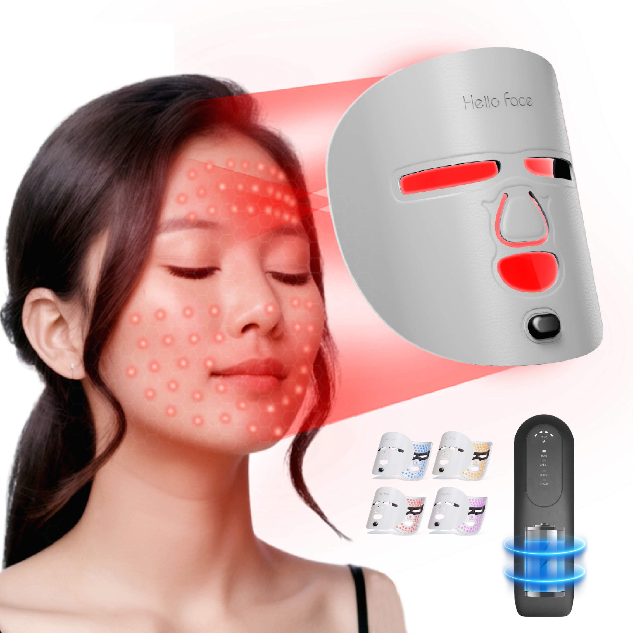 Hello Face Light Therapy Mask Wireless Near-Infrared Light and Red Light Therapy Facial Mask Powerful Anti-aging Professional LED Ultra-light Mask