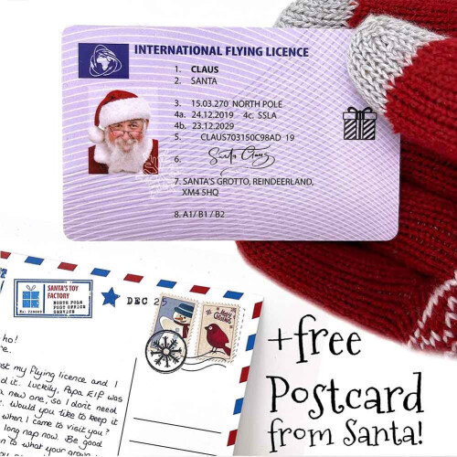 50 X Plastic Santa Claus Flying Licence Christmas Eve Box Driving Licence Style
